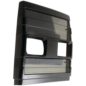 The Sparex Front Grille (Sparex Part No.S.67661) is a black rectangular vent cover with two square openings and perforated metal mesh panels, making it perfect for use on Case IH machinery.