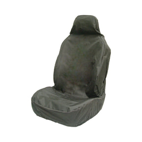 The Sparex Front Large Seat Cover - Car & Van - Universal Fit (S.71860) is a gray, waterproof cover designed to fit over a single front seat and is easy to wash.