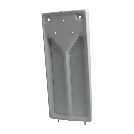 The Front Panel (Sparex Part No.S.43660) from Sparex is a rectangular white plastic vent cover featuring two mesh sections, four screw holes, and slightly angled sides, making it ideal for use in Sparex or Massey Ferguson applications.