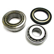 Three mechanical bearings of different types and sizes, part of the Sparex Front Wheel Bearing Kit Replacement for Ford New Holland (Sparex Part No. S.67455), are arranged on a white background.