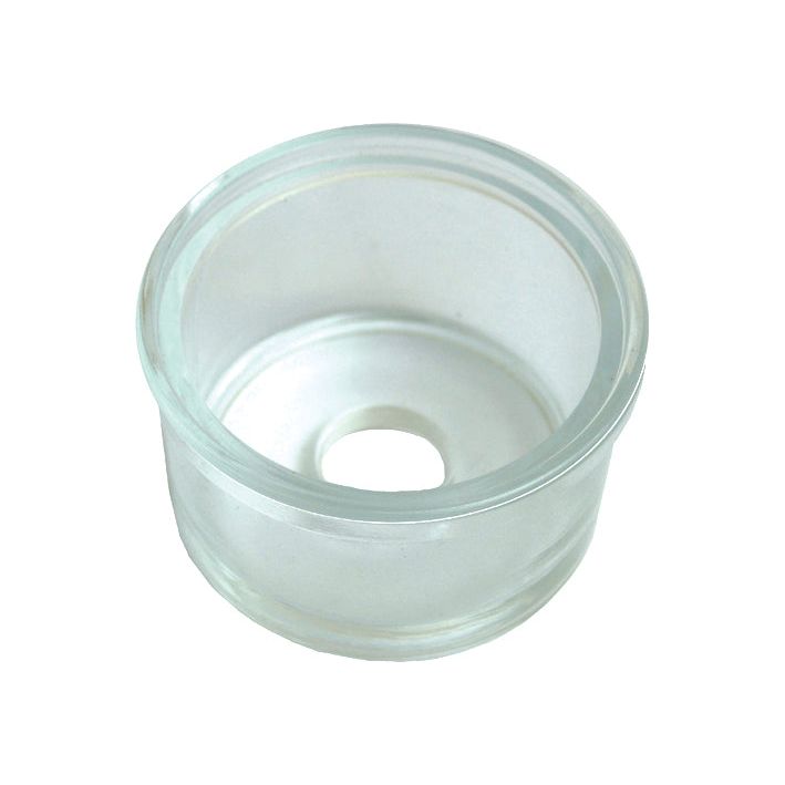 This clear, cylindrical glass container with an open top and a hole in the base is perfect as a Sparex Fuel Bowl replacement, specifically Part No. S.40571.