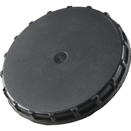 The Sparex Fuel Cap - S.43260 is a black plastic cap featuring a textured surface and ridged edges.