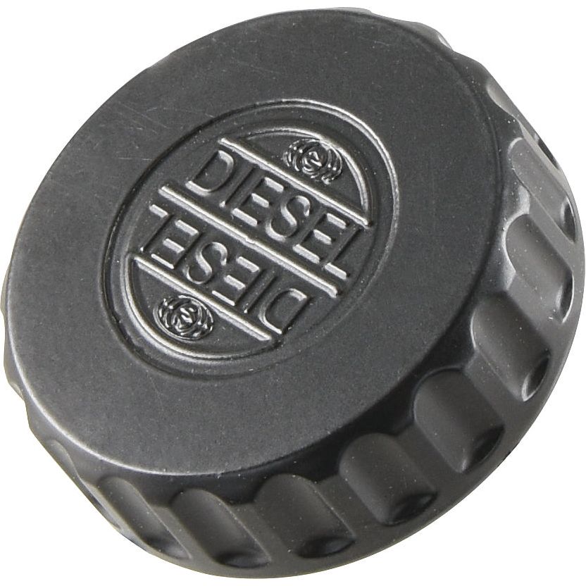 Close-up of the Sparex Fuel Cap - S.62148, a black plastic cap with "DIESEL" embossed in the center, featuring a ridged edge for grip and a threaded, vented design.