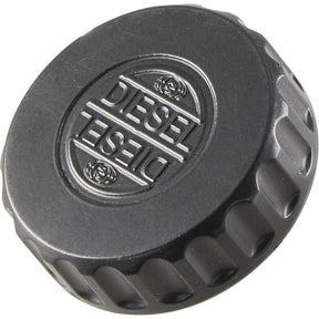 Sparex Fuel Cap - S.62148: Features a black plastic construction with "DIESEL" embossed on the top, surrounded by ridged edges for grip and equipped with a threaded design for a secure fit.