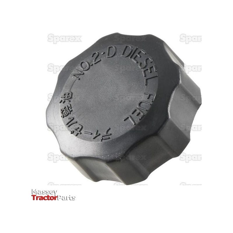 A black plastic threaded cap labeled "NO2-D DIESEL FUEL" on a white background with a watermark that reads "Sparex" and "Massey Tractor Parts" in red and black text at the bottom left corner. This product is listed as Fuel Cap - S.71932 under the brand name Sparex.