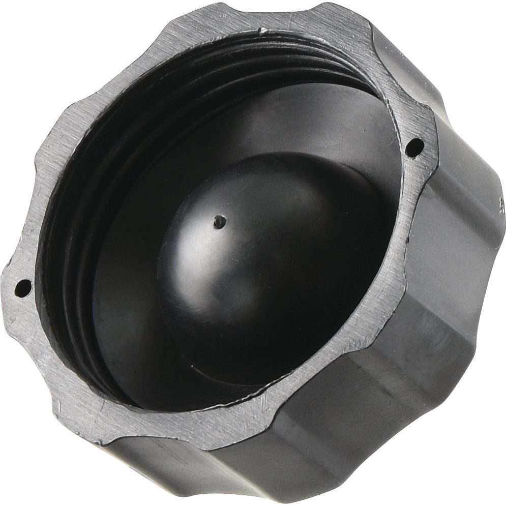 The Sparex Fuel Cap - S.71932 is a vented black plastic threaded cap featuring a slightly domed surface inside and an excellent outer diameter seal.