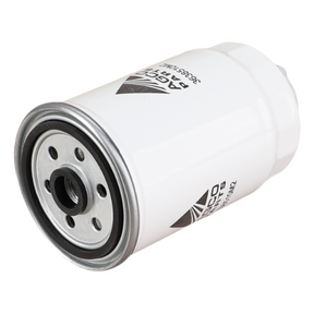 A high-quality AGCO fuel filter (part number 3638510M2) designed specifically for Massey Ferguson, featuring a white cylindrical shape with a durable metal base and several holes.