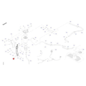 Technical diagram illustrating the various numbered parts and components of a larger mechanical or electrical system, specifically detailing the AGCO Fendt 818 Vario model, including the Fendt - Fuel Filter Bracket - H725200060190.