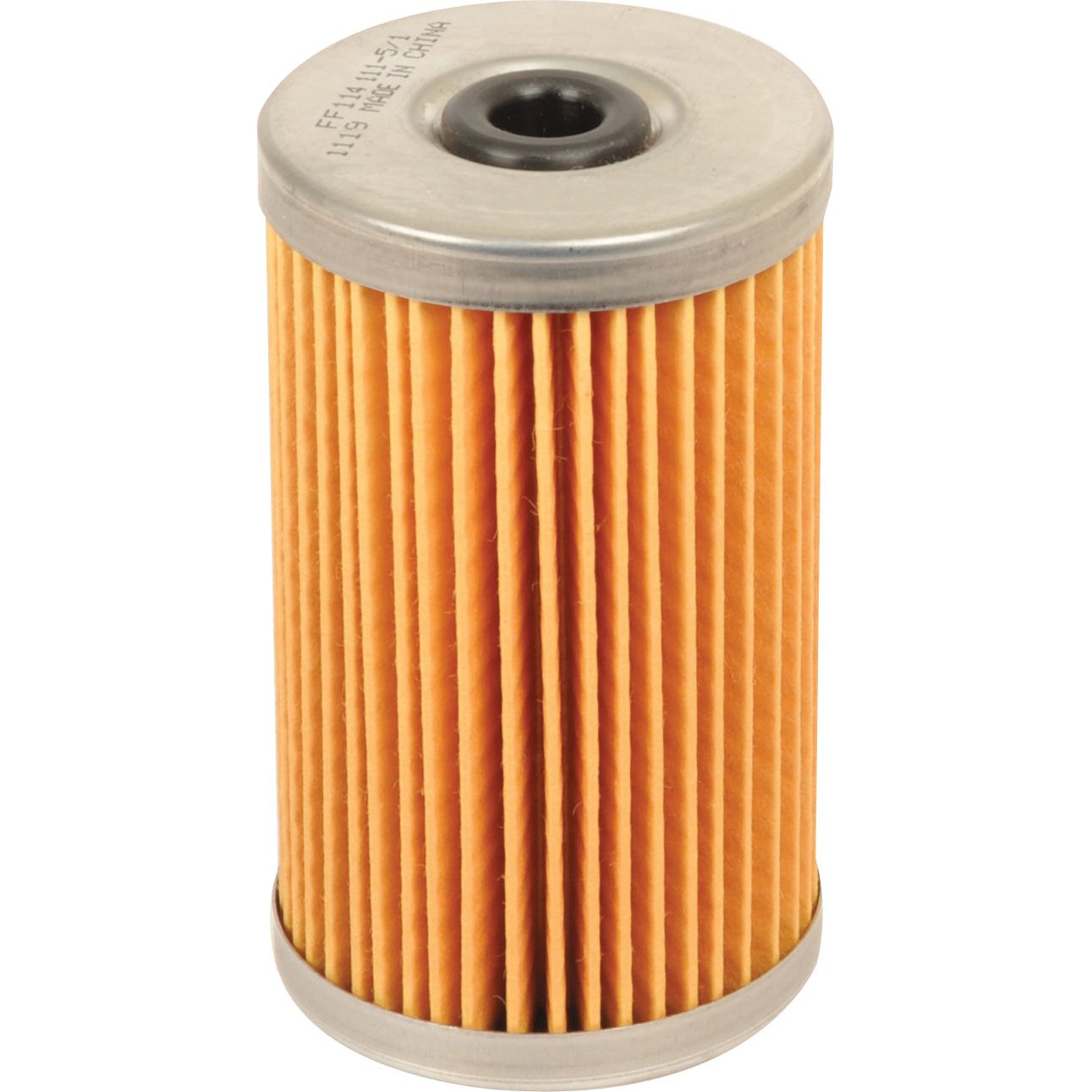 The Sparex Fuel Filter - Element - FF114 (Sparex Part No. S.76622) is a cylindrical pleated paper filter with metal top and bottom, suitable for filtering fluids or air in various equipment, including Case IH machinery.