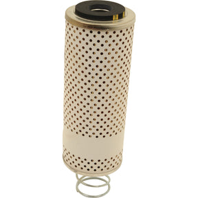 A cylindrical metal fuel filter with a perforated surface and a spring at the bottom end, similar in design to the Sparex Fuel Filter - Element - FF4080 (Sparex Part No. S.76724).
