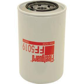 An upside-down view of a white Sparex fuel filter with the model number FF5019 and the brand name printed in red.