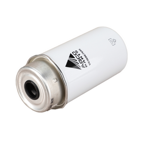 A cylindrical white metal filter with the text "AGCO Massey Ferguson - Fuel Filter - V836867595" and a part number, featuring a threaded opening on one end, designed as a Fuel Separator compatible with Fleetguard FS19974.
