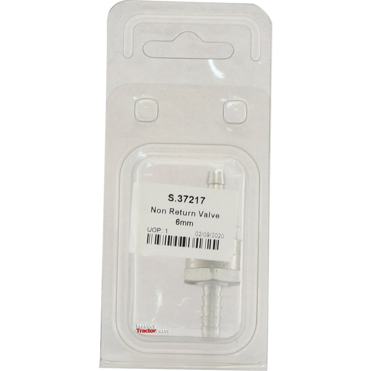 A 6mm non-return valve in sealed packaging labeled with "Sparex Part No.S.37217" and "Fuel Hose Non Return Valve 6mm." This quick-starting valve is essential for the efficient performance of your lift pump or injector pump systems.