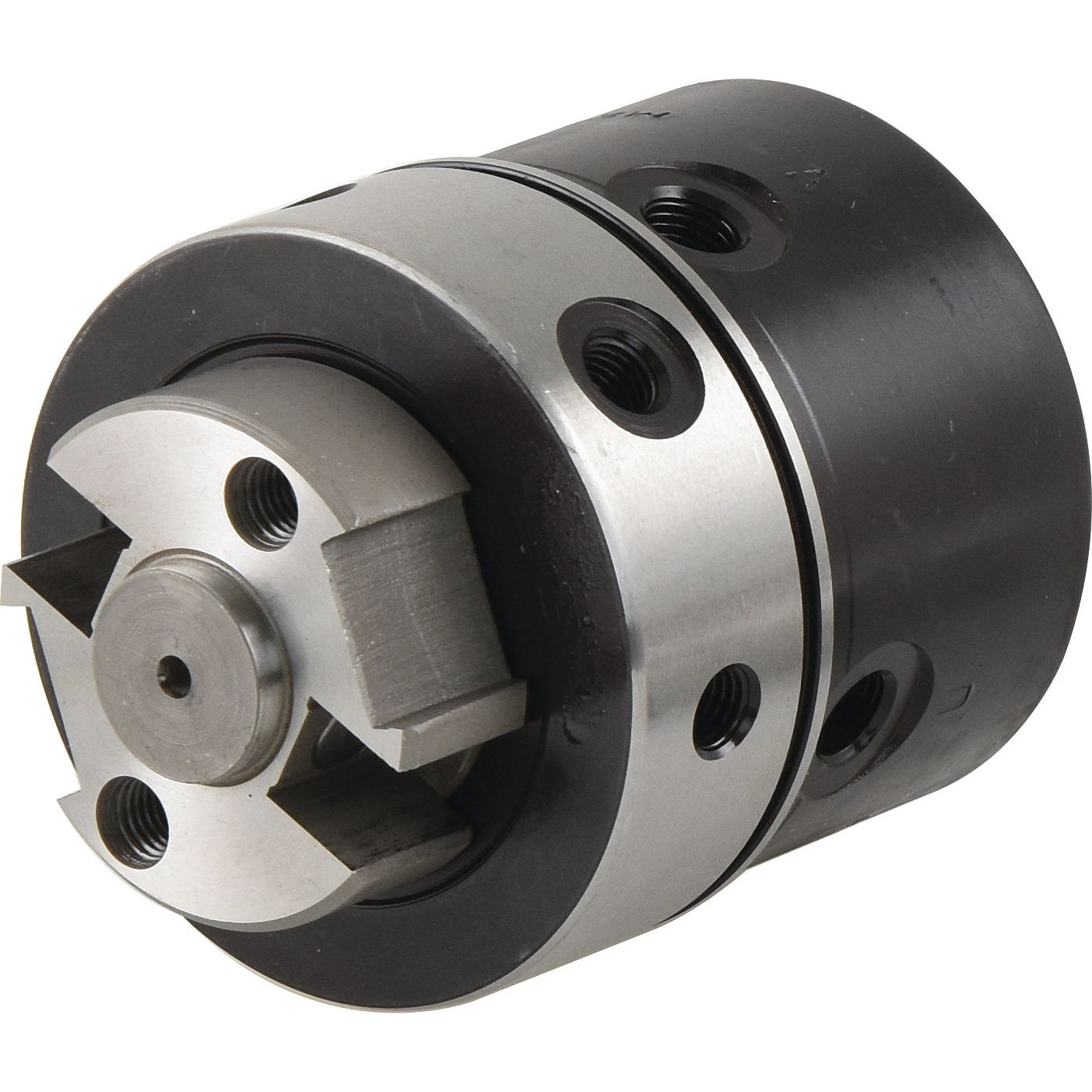 The Fuel Injection Pump Head and Rotor Kit (Sparex Part No. S.44019) by Sparex features a cylindrical metallic body with multiple cutaways and several threaded holes, making it suitable for use in industrial machinery such as Massey Ferguson equipment.