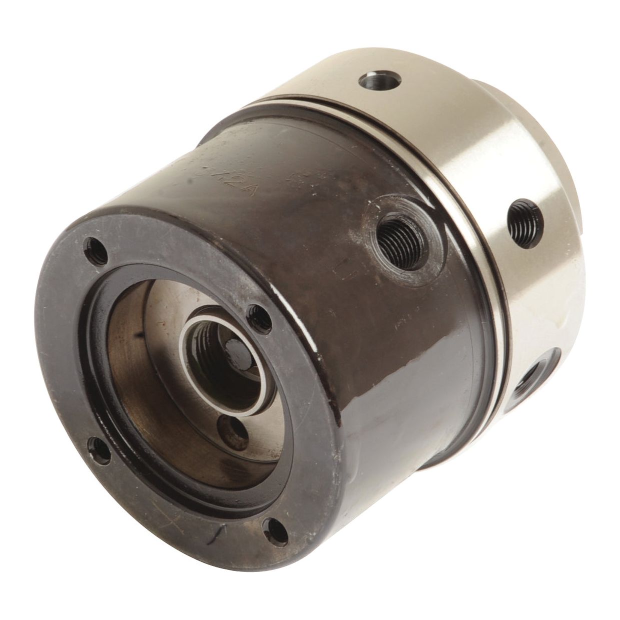 Image of a metallic cylindrical mechanical component with bolt holes and various openings, likely the Fuel Injection Pump Head and Rotor Kit (Sparex Part No. S.44019) from Sparex, possibly a part of a larger Massey Ferguson machine.