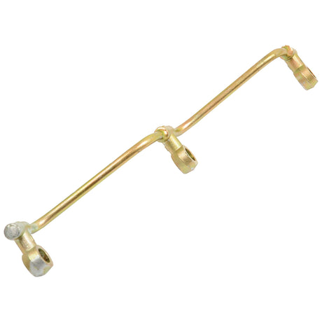 A gold-colored metal pipe with three angled attachments along its length, akin to the Sparex Fuel Injector Leak Off Pipe (Part No. S.43949), used in hydraulic or pneumatic systems.