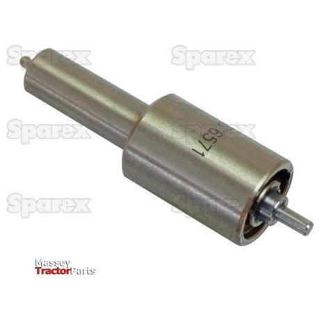 A cylindrical metal component, labeled '185571' and featuring a smaller protruding rod at one end, closely resembles a Fuel Injector Nozzle (Sparex Part No. S.22360) used in tractor machinery for Ford New Holland models. The background prominently displays the repeated brand name 'Sparex' along with a logo for 'Massey Tractor Parts.'