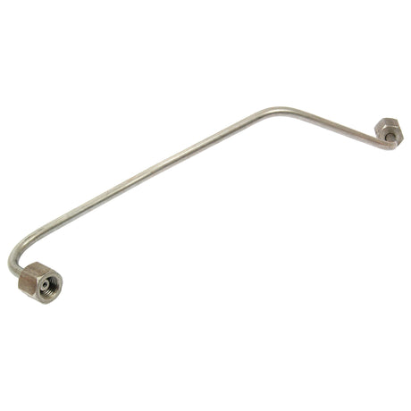 A metal hydraulic tube with threaded fittings on both ends, bent in an L-shape, specifically designed for Massey Ferguson machinery is available as the Fuel Injector Pipe | Sparex Part No. S.41436 by Sparex.
