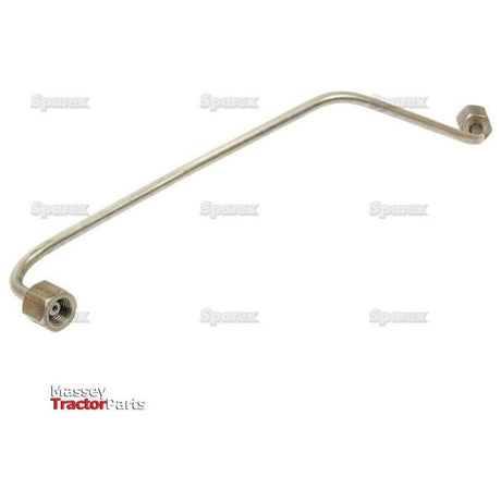 A metallic fuel injector pipe with two bent ends, each featuring a hexagonal fitting. The background is white with faint logos and the text "Massey Tractor Parts" in the bottom left corner. Ideal for Massey Ferguson and Allis Chalmers models, this part ensures efficient fuel flow in your machinery. This product is known as the Fuel Injector Pipe | Sparex Part No.S.41436 by Sparex.