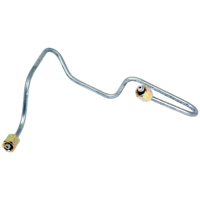The Fuel Injector Pipe (Sparex Part No. S.73634) by Sparex is a metal tube with a zig-zag shape and threaded connectors on each end, commonly found in Ford New Holland machinery.