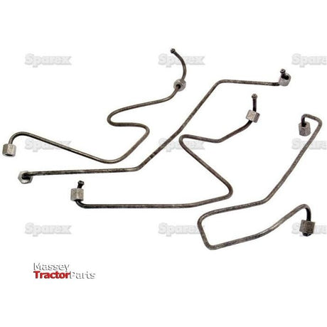 A set of curved metal fuel injection pipes for a Massey tractor, displayed against a white background. This Fuel Injector Pipe Set, branded Sparex and compatible with OEM Ford New Holland models D9NN9A555BA, D9NN9A556BA, D9NN9A557BA, and D9NN9A558AA (Sparex Part No. S.66005), offers a versatile solution for various agricultural machinery needs.
