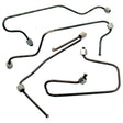Several fuel injector pipes with various bends and attached fittings on both ends are laid out on a white background. These components, part of the Fuel Injector Pipe Set (Sparex Part No.S.66018), are compatible with Ford/New Holland engines, ensuring reliable connections from the pipe to the injector.