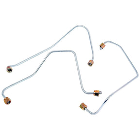 Two bent, metal brake lines with fittings on each end are positioned on a white background. This set of 3 pipes, known as the Fuel Injector Pipe Set (Sparex Part No. S.67208), is compatible with Allis Chalmers machinery and meets the high-quality standards of Sparex products.