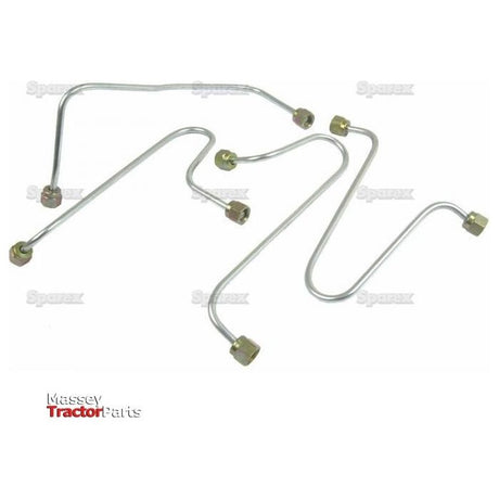A Sparex Fuel Injector Pipe Set, part number S.67579, features a set of curved metal fuel injection lines with threaded ends specially designed for use in Massey tractor engines. This set is also compatible with equipment from brands like Ford / New Holland.