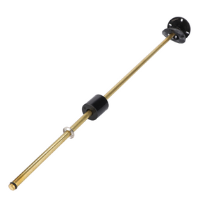 A Fendt Vario SCR and Vario S4 compatible fuel level sensor, featuring a brass float valve rod, a black plastic float, metal rings, and a black attachment plate. (Product Name: Fendt - Fuel Level Sensor - G737860062112; Brand Name: AGCO)