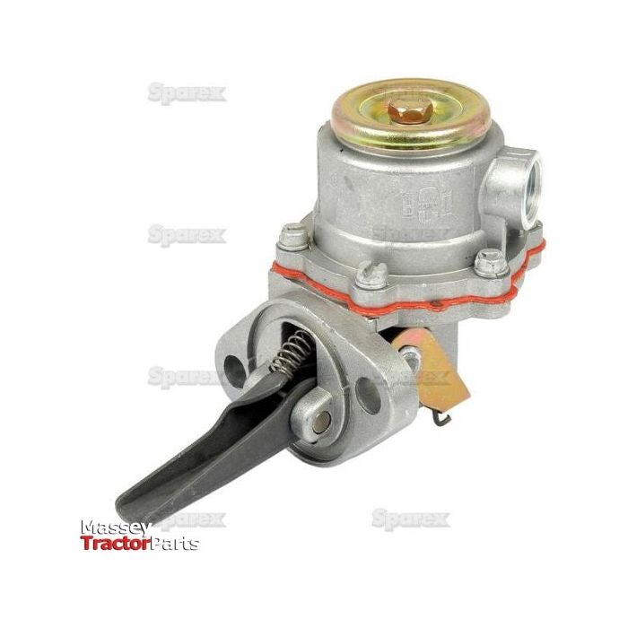 The image displays a metallic component featuring a lever and multiple parts, labeled with "BJL" on its body and "Massey Tractor Parts" in the corner. This item appears to be the Fuel Lift Pump by Sparex, Part No. S.14592, commonly used in Renault or Fendt FARMER models.