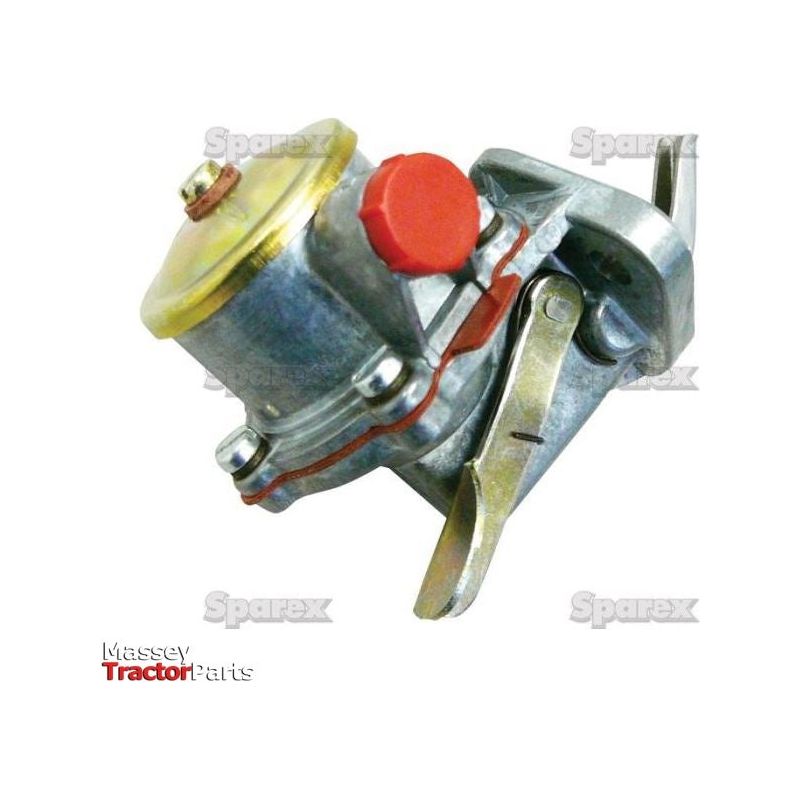 A metal fuel lift pump, branded "Sparex" and labeled with "Massey Tractor Parts," featuring a red cap and brass top, ideal for Perkins or Ford/New Holland models. This product is listed under Sparex Part No.S.68440.