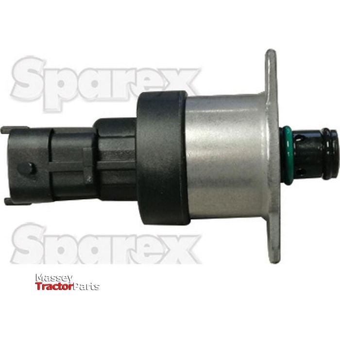 A spare part for a Massey tractor engine, the Sparex Fuel Metering Control Valve (Part No. S.151156), features a metallic cylindrical section and a plastic connector likely designed for electrical or fluid hose attachment, functioning similarly to those in International Harvester models.