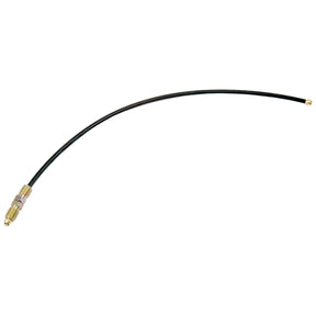 The Sparex Fuel Pipe (Sparex Part No. S.41307) is a flexible black hose featuring brass fittings on both ends, with one end bent at a slight angle—ideal for use in Landini tractors.