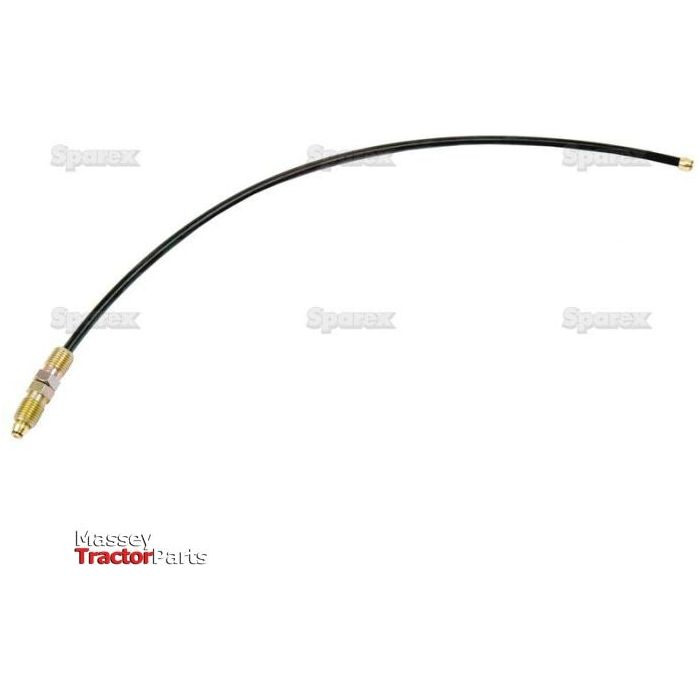 A thin, flexible black hose with metal connectors at both ends, specifically used as a tractor part. The text on the image reads "Landini Tractor Parts." This component is identified as the "Fuel Pipe | Sparex Part No. S.41307" from the Sparex brand.