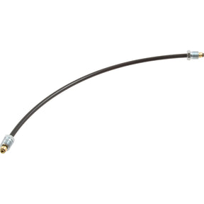 Image of a flexible black hose with metal fittings at both ends, slightly arched against a white background. This Sparex Fuel Pipe (Sparex Part No. S.41308) guarantees durability and reliable performance.
