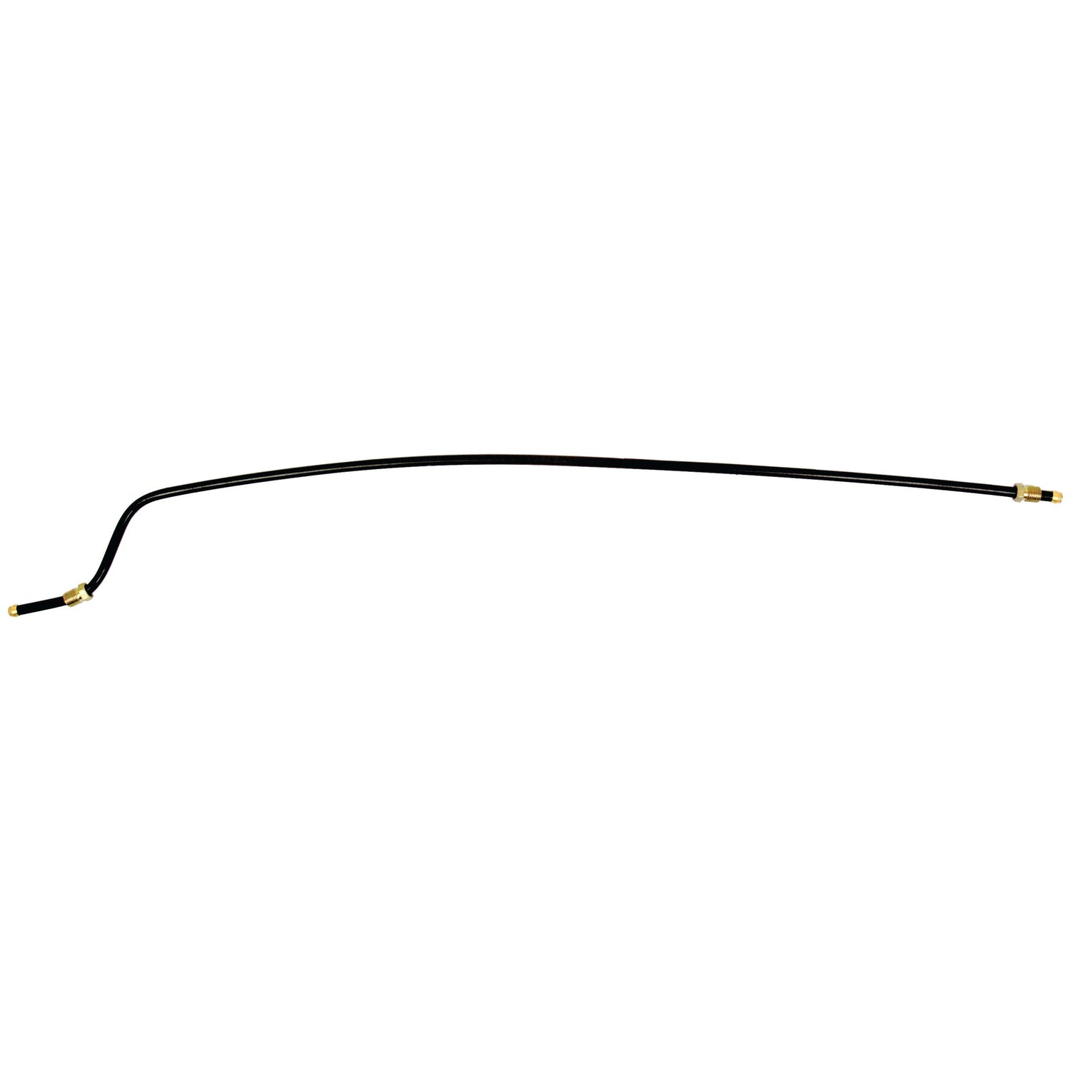 A long, thin black cable with gold connectors on both ends, featuring a slight bend near one end, reminiscent of the precise design found in a Sparex Fuel Pipe (Part No. S.41516).