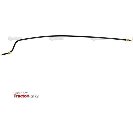 The Fuel Pipe | Sparex Part No.S.41516, branded by Sparex, is a long black rod featuring a slight bend at one end and two small brass fittings on each end. The Massey Ferguson logo in the bottom left corner confirms its compatibility with Perkins A4.236 engines.