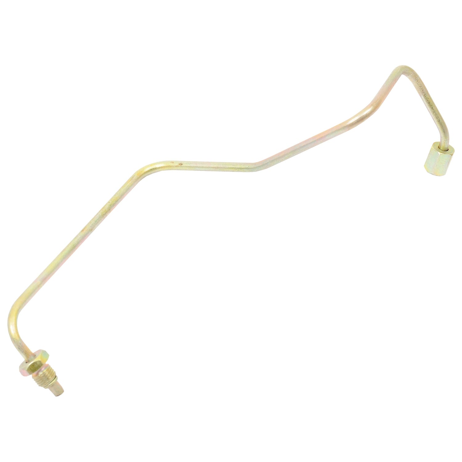 The Fuel Pipe (Sparex Part No.S.43892) by Sparex is a metallic, bent tubular component featuring a threaded end and a flared fitting on the opposite end, designed for compatibility with Massey Ferguson systems.