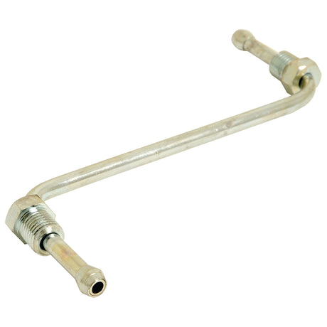 A Sparex Fuel Pipe (Sparex Part No. S.44027) with an angled bend and threaded connectors on both ends, likely used for fluid transfer in a Massey Ferguson mechanical system.
