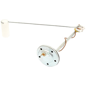 The Sparex Fuel Sender Unit (Sparex Part No. S.57586) features a cylindrical float attached to a rod, connected to a circular mounting plate with electrical wires—ideal for Case IH and David Brown tractors.