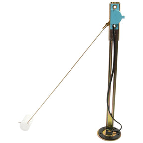 The Fuel Sender Unit by Sparex (Part No. S.58776) is a brass-colored 12V component featuring an elongated rod connected to a float and a blue electronic component, designed for use with Ford/New Holland models.