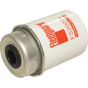 A white cylindrical Sparex Fuel Separator - Element - FS20074 (Sparex Part No. S.119405) with red text, a metallic top and bottom, and a precise Fleetguard Micron Rating perfect for John Deere equipment.