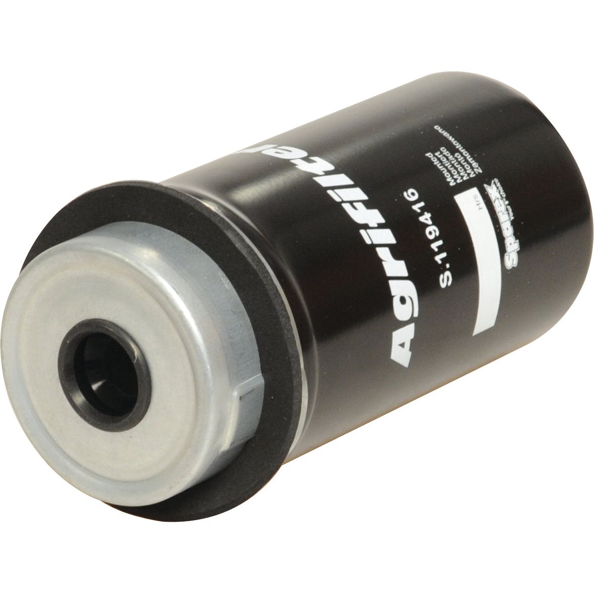 A black cylindrical Sparex Fuel Separator - Element with the model number S.119416 printed on it, featuring metal components at the top and bottom, and a micron rating of 5. Ideal for Case IH International Harvester equipment.