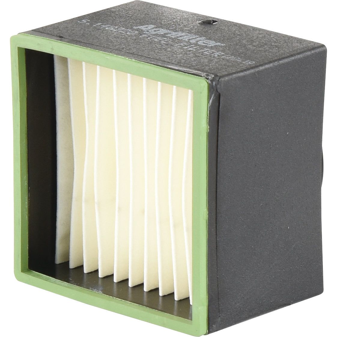 A Sparex Fuel Separator - Element (Sparex Part No. S.148220), featuring a square, green-framed design with pleated white filter material and encased in a gray housing, perfect for your Ford New Holland equipment.