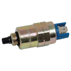 A cylindrical metal Fuel Shut Off Solenoid with a threaded end and a blue plastic connector on the other end, compatible with Sparex Part No. S.42699.