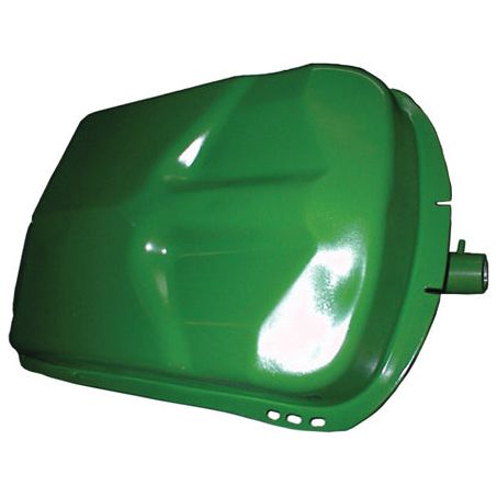 Green metal container with a rectangular shape and rounded edges, featuring a small protruding spout on one side, resembling the classic design of the Sparex Fuel Tank | Part No.S.59680.