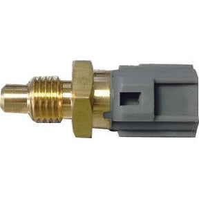 The Fuel Temperature Sensor | Sparex Part No.S.151199 is a brass and gray sensor featuring a threaded end and an electrical connector on the opposite side, designed to be compatible with John Deere machinery.