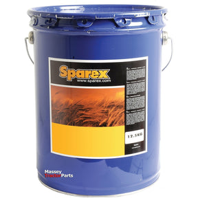 Introducing the GREASE ROPEQUAL 00, a blue metal bucket with a "Sparex" label, featuring an image of wheat and a capacity of 12.5 kg (Sparex Part No. S.119818). The label highlights its biodegradable wire rope lubricant properties. For convenience, the bucket has a handle on each side for easy carrying.