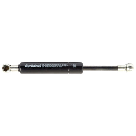 The Sparex Gas Strut, product number S.54525, is a black Agristrut gas spring with a total length of 190mm and 200N pressure. It features a metal rod extending from one end, mounting points on both ends, and includes a secure attachment with a 10mm ball socket.