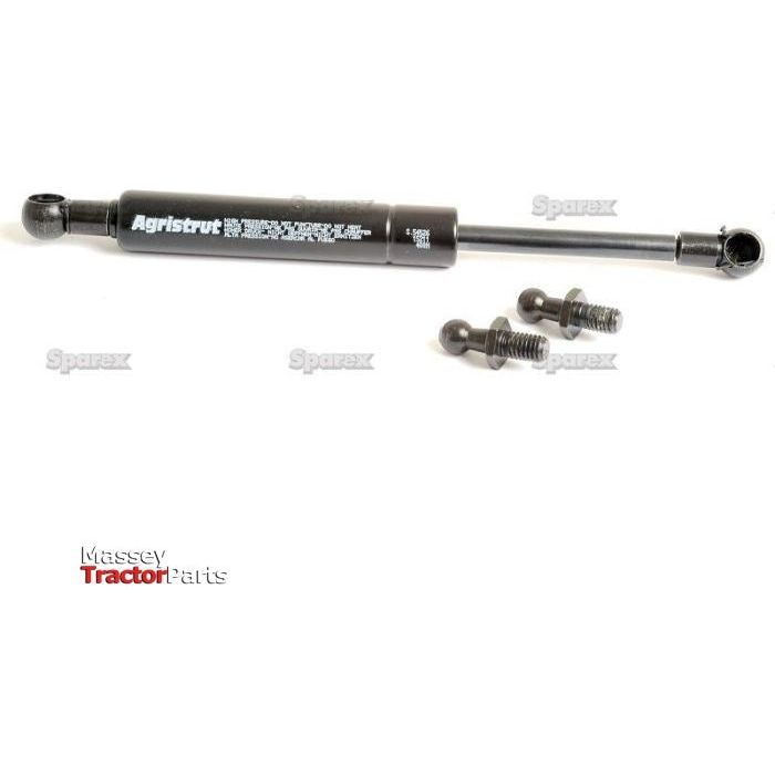Gas strut with "Sparex" branding, measuring 200mm in total length (S.54526), shown alongside two bolts and an unidentified component. The image, watermarked by "Sparex" and "Massey Tractor Parts," features a robust gas strut for dependable performance.